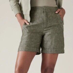 Athleta Women's Aspen Olive Voyager Linen Short, size 14, NEW w/ Tag
